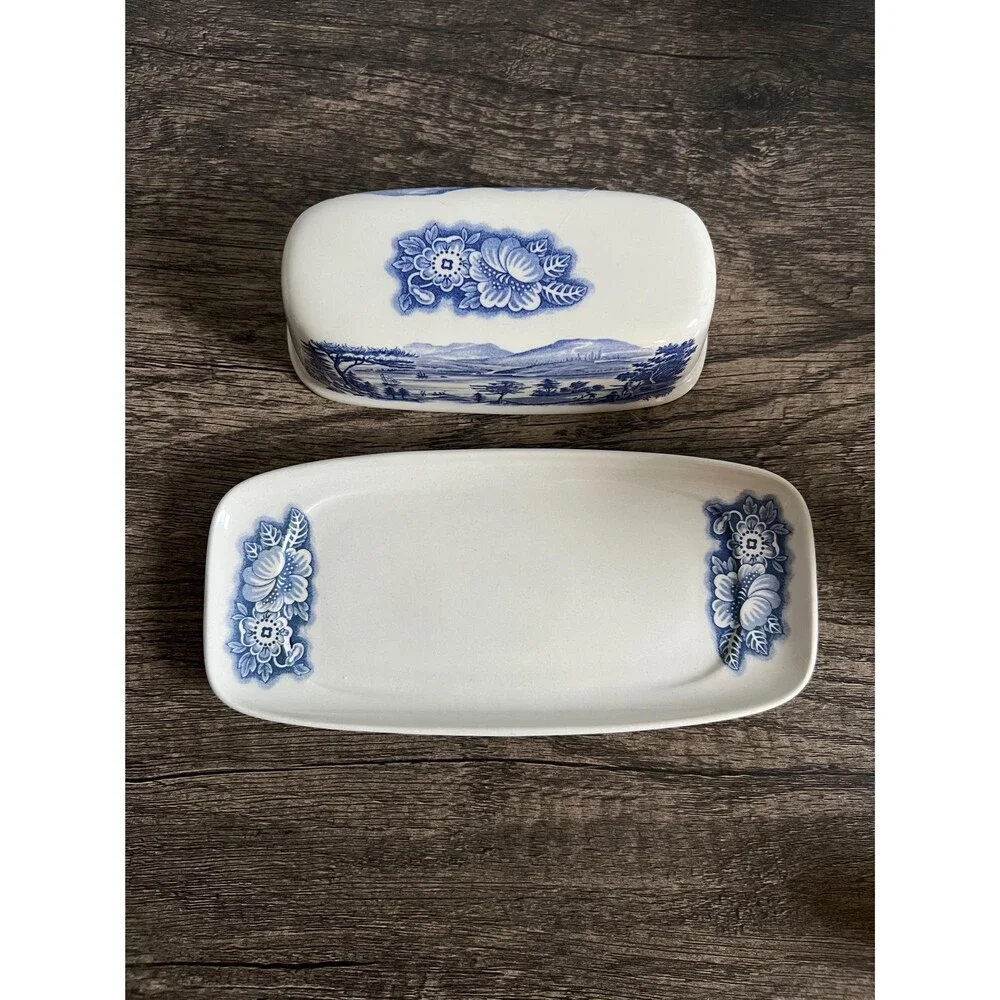 Vintage Blue and White Butter Dish